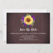 Save The Date Sunflower Purple Floral Bois Mariage Enregistrer L (Dos)