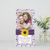Save The Date Sunflower Purple Floral Ribbon Photo Enregistrer l (Debout devant)
