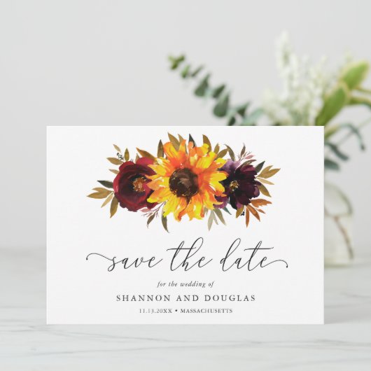 Save The Date Sunflower Roses Rustique Automne Floral Élégant Ma (Debout devant)