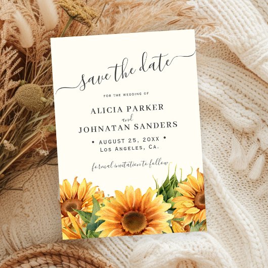 Save The Date Sunflower rustic boho summer gardern ivory wedding