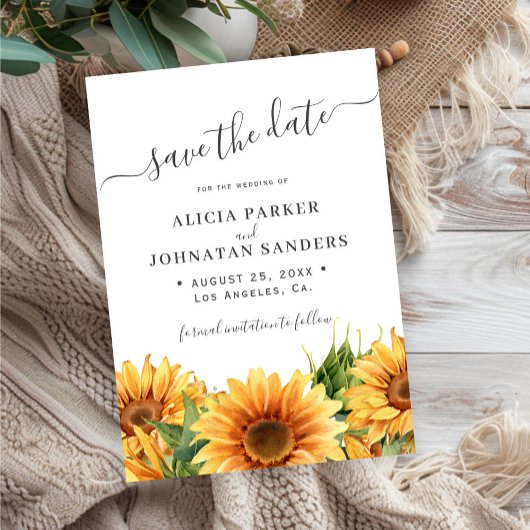 Save The Date Sunflower rustic boho summer gardern white wedding