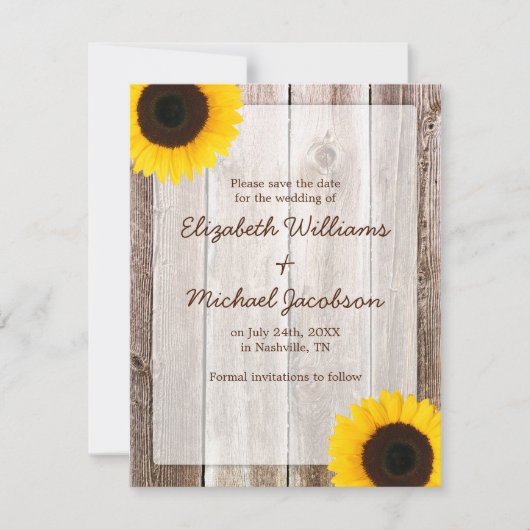 Save The Date Sunflower Rustic Grange Enregistrer la date Annonc (Devant)