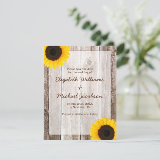 Save The Date Sunflower Rustic Grange Enregistrer la date Annonc (Debout devant)