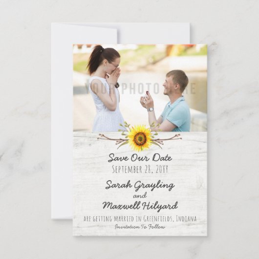 Save The Date Sunflower & Rustic Wood Farm Wedding Enregistrer L (Devant)