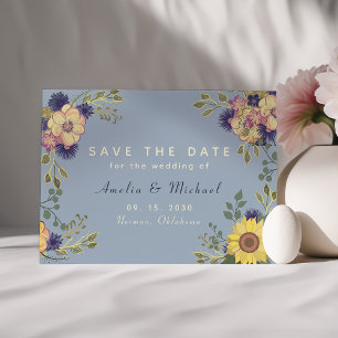 Save The Date Sunflower Rustique Dusty Blue Mariage Enregistrer