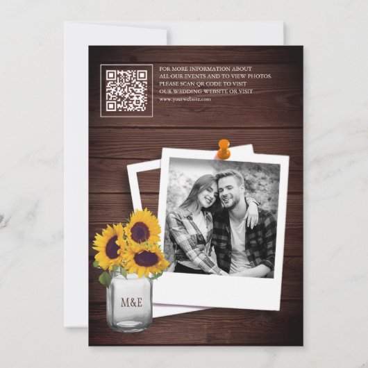 Save The Date Sunflower Wood Photo QR Code Mariage (Dos)