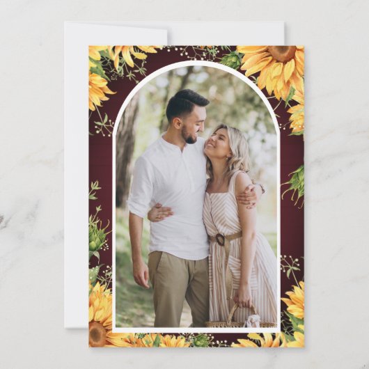 Save The Date Sunflowers Burgundy Mason Jar Mariage photo (Dos)