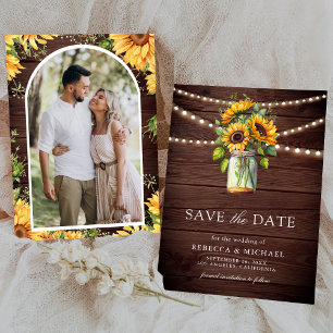 Save The Date Sunflowers Grange Bois Mason Jar Photo Mariage