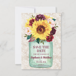 Save The Date Sunflowers Mason Jar Mariage Floral