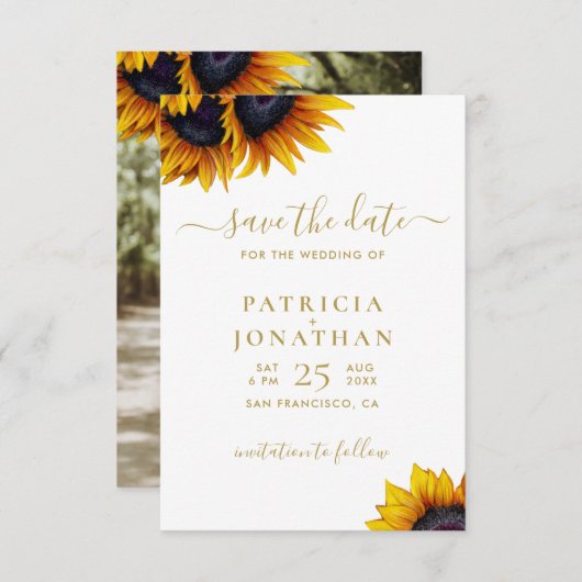 Save The Date Sunflowers moderne PHOTO enregistrer la date maria (Devant / Derrière)