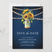 Save The Date Sunflowers Navy Blue Mason Jar Photo Mariage (Devant)