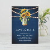 Save The Date Sunflowers Navy Blue Mason Jar Photo Mariage (Debout devant)