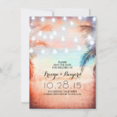 Save The Date Sunset Beach & String Lights Enregistrer la date (Devant)