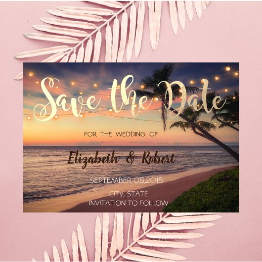 Save The Date Sunset Beach Wedding, Palmiers, Lumières Enregistr