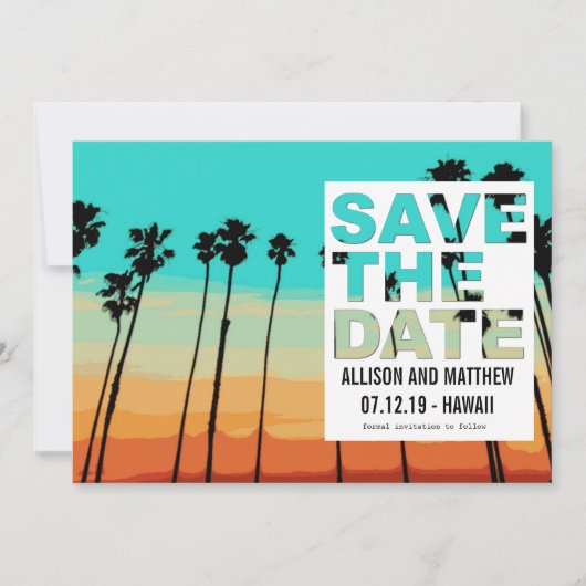 Save The Date Sunset Palms Modern Beach Save the Dates (Devant)