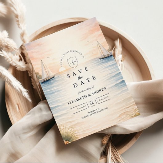 Save The Date Sunset Sailboat Seaside Wedding