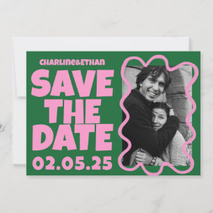 Save The Date Super Gras Vert Rose Rouge Funky