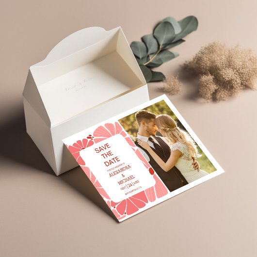 Save The Date Super moderne marguerite rose mariage photo