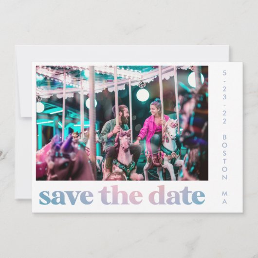 Save The Date Super Pastel Purple Gradient Retro Photo Mariage (Devant)