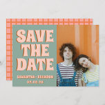 Save The Date Super Photo bleu rose rouge Funky<br><div class="desc">Typographie Super Gras Bleu Rose Rouge Funky Enregistrer la date</div>