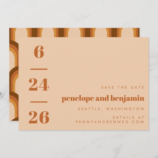 Save The Date Super Retro les années 70 Terre Brown Neutrals Mod (Devant / Derrière)