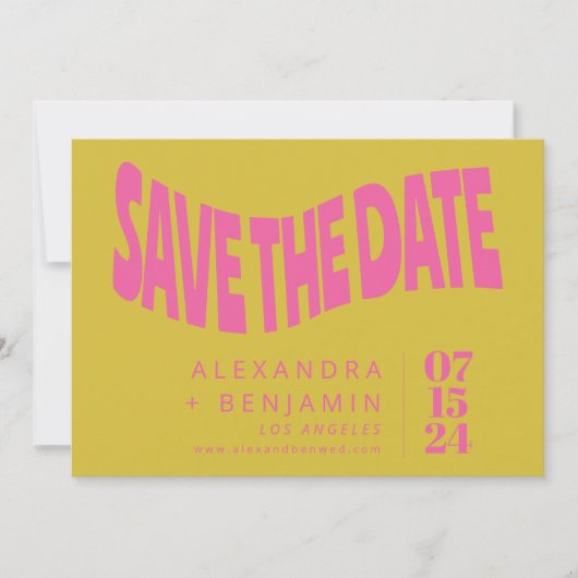 Save The Date Super Retro Mod Unique rose Jaune Photo (Devant)