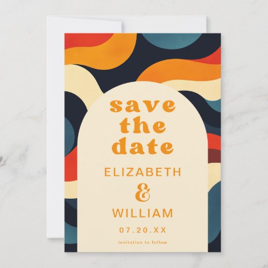 Save The Date Super Retro Wavy Boho Mariage Photo QR Code (Devant)