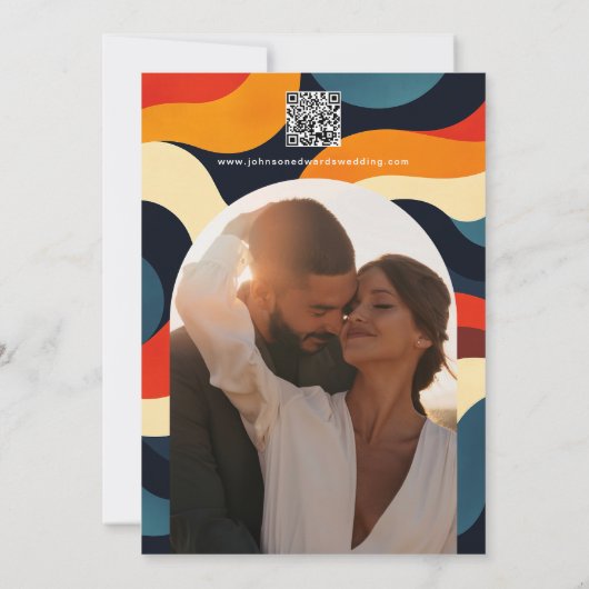 Save The Date Super Retro Wavy Boho Mariage Photo QR Code (Dos)