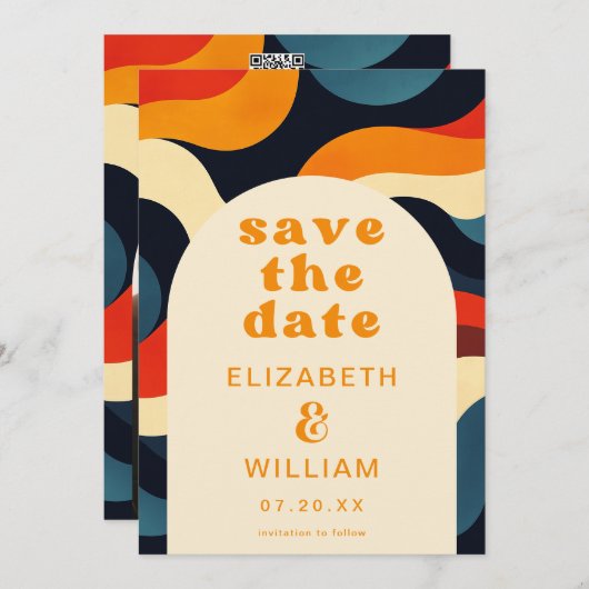 Save The Date Super Retro Wavy Boho Mariage Photo QR Code (Devant / Derrière)