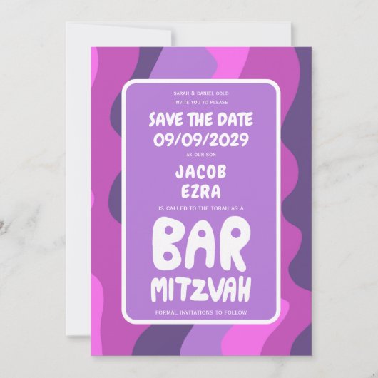 Save The Date Super Violet Waves Custom Bat Bar Bnai Mitzvah (Devant)