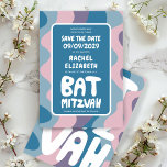 Save The Date Super Violet Waves Custom Bat Bar Bnai Mitzvah<br><div class="desc">Carte idéale pour annoncer un bar, un bat mitzvah ou une autre fête juive et demander aux invités de sauvegarder la date! L'art fait main pour vous avec le lettrage sur le devant et le dos! ENTIÈREMENT PERSONNALISABLE ! Cliquez sur "Personnaliser" ci-dessus pour modifier le texte. Cliquez sur "modifier à...</div>