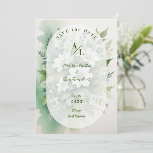 Save The Date Superbe Boho Translucide Oval Exubérant Vert (Debout devant)