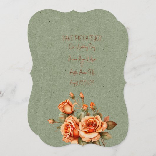 Save The Date Superbe Bouquet Mariage orange et vert (Devant / Derrière)