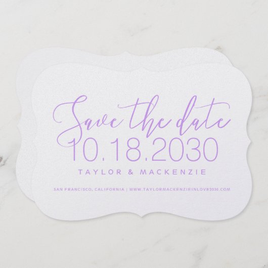 Save The Date Support de script minimal moderne Lilac Enregistre (Devant / Derrière)