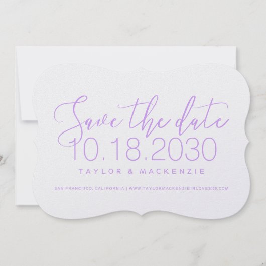 Save The Date Support de script minimal moderne Lilac Enregistre (Devant)