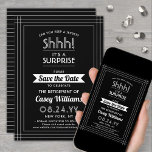 Save The Date Surprise Retraite Party Shhh ! Noir et blanc<br><div class="desc">Peux-tu garder un secret ? collègues Invitations, collègues, famille et amis à une fête de retraite surprise élégante et passionnante avec personnalisation noir et blanc enregistrer les invitations de fête de la date. Toute la formulation de ce modèle est simple à personnaliser, y compris le message qui dit "Shhh! C'est...</div>