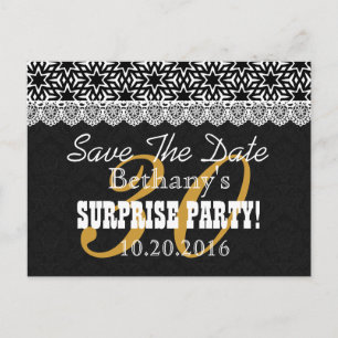 Save the Date SURPRISE Verjaardag V003 ZWART WIT Aankondigingskaart