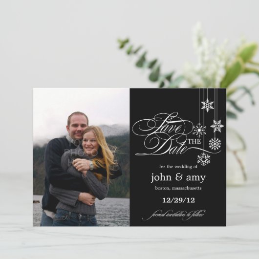 Save The Date Suspendre Les Snowflakes Enregistrer La Date Annon (Debout devant)