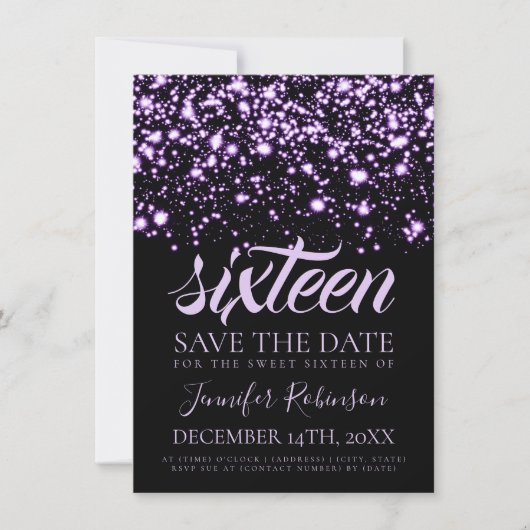 Save The Date Sweet 16 Anniversaire Enregistrer La Date Violet G (Devant)