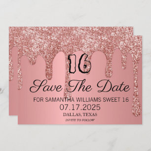 Save The Date Sweet 16 Anniversaire rose Parties scintillant gou