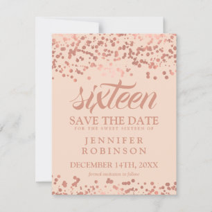 Save The Date Sweet 16 Date de sauvegarde Rose Gold Foil Confett