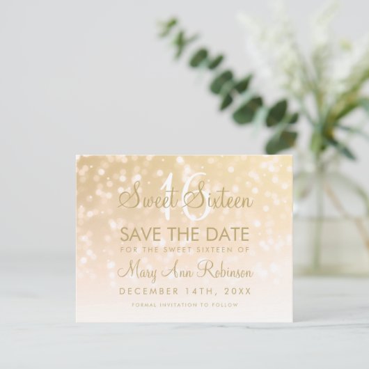Save The Date Sweet 16 Enregistrer La Date Gold Bokeh Sparkle Li (Debout devant)