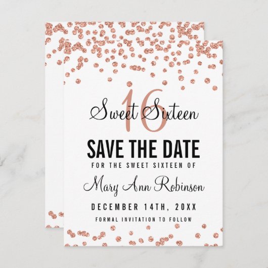 Save The Date Sweet 16 Enregistrer La Date Rose Parties scintill (Devant / Derrière)
