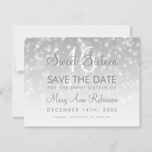 Save The Date Sweet 16 Enregistrer La Date Silver Bokeh Éclairag (Devant)