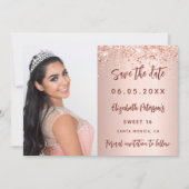 Save The Date Sweet 16 rose en or script photo (Devant)