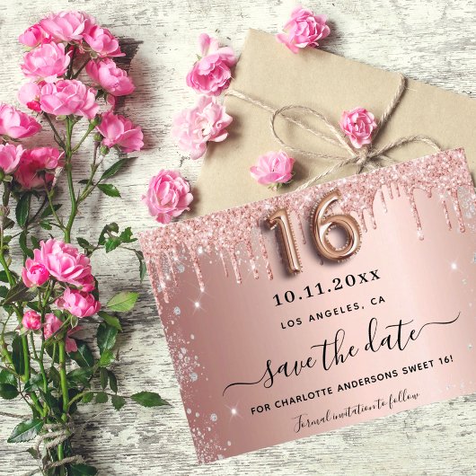 Save The Date Sweet 16 rose or parties scintillant photo