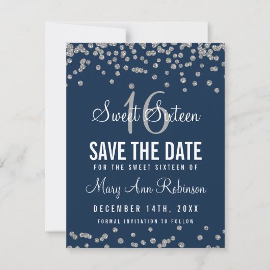 Save The Date Sweet 16 Save Date Parties scintillant Argent Conf (Devant)