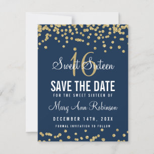 Save The Date Sweet 16 "Save Date" Parties scintillant d'or Conf