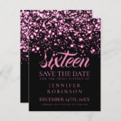 Save The Date Sweet 16 "Save The Date" Pink Midnight Glam (Devant / Derrière)