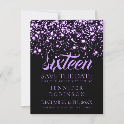 Save The Date Sweet 16 "Save The Date" Purple Midnight Glam (Devant)